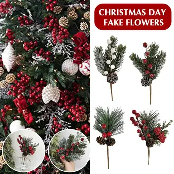 10pcs Božični Dan Ponaredek Flowersred Sadje Pinecone Umetno Cvetje, Šopke Božič Potaknjenci Obrti Simulirani Decorati H4v6