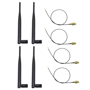 4 X 6Dbi 2,4 Ghz 5Ghz Dual Band Wifi RP-SMA Antena + 4 X 35 cm U. Fl / IPEX Kabel