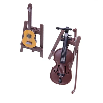 Lutke Miniaturni Leseni Električni Glasbeni Instrument Kitaro Mini Klasično Violino Lutka Pribor Scene Model Hiša Dekoracijo