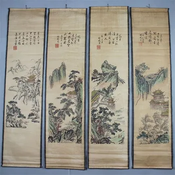 Kitajska Kaligrafija Slike se Pomika Kitajskega Slikarstva LETNIK TRADICIONALNO KITAJSKO SLIKARSTVO DOLGO se POMAKNITE ŠTIRI ZASLON soba dekor