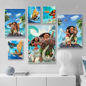 Disney Princesa Moana In Maui Heihei Pua Printables Platno Slikarstvo Plakat in Tisk Stenskih slikah, Spalnica Dekoracijo Doma