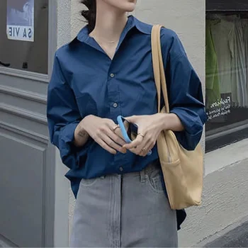 Ženskih Oblačil Vintage Preprosto Business Casual Urad Dama Majica Pomlad Jesen Trendy Trdna Dolg Rokav Prevelik Bluzo Blusas