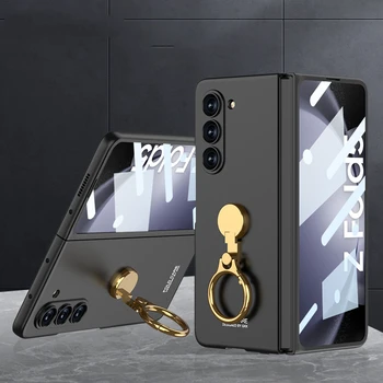 za Samsung Galaxy Ž Krat 5 Fold5 Primeru Težko PC Z Zložljiv kovinski obroč imetnika in Zaslon Zaščita za Steklo