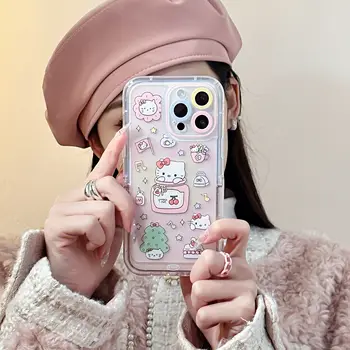 Sanrio Glasbe Hello Kitty z Nevidno Stojalo Telefon Primerih Za iPhone 15 14 13 12 11 Pro Max Zadnji Pokrovček
