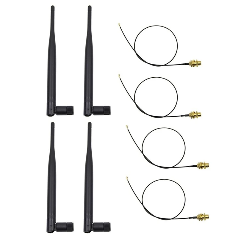 4 X 6Dbi 2,4 Ghz 5Ghz Dual Band Wifi RP-SMA Antena + 4 X 35 cm U. Fl / IPEX Kabel