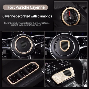 Avto notranje zadeve volan glasnosti gumb trim kapuco obroč narašča okno okvir Za Porsche Cayenne vdelan diamant nalepke za dodatno opremo