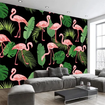 beibehang Nordijska povzetek flamingo banan listi zidana v ozadju stene po Meri, velika zidana zeleno ozadje de papel parede