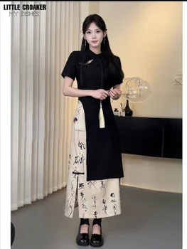 Ženske Nove Qipao Kitajski Modi, Ženske Obleke Poletje Nezakonitih Dva Kosa Iz Orientalskih Cheongsam Kitajski Stil Oblačenja