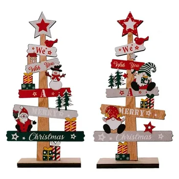 Namizje Božično Drevo Ornament Santa Claus Snežaka Diy Lesene Božič Znakov Zobnih Oblog Božič Dekoracijo 2024 Novo Leto Stranka Darila