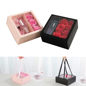Cvetlični Darilni Škatli z Ročajem Prozorno PVC Okna Kvadratnih Prenosni Rose Sladkarije, Sladice Embalaža Polje svate Prisotna Dekor