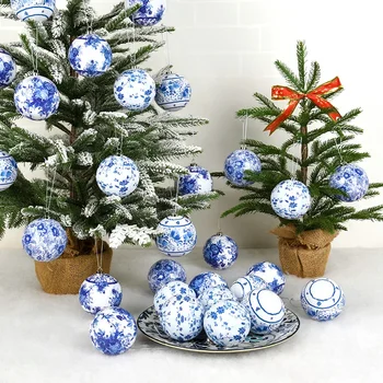 Božični okraski Modre in bele porcelanaste element s peno žogo viseči okras papir zavito žogo