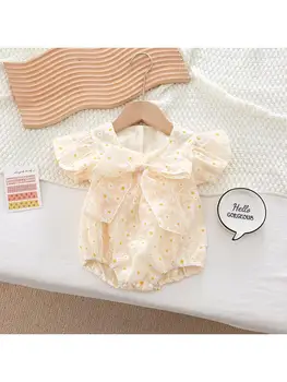 O Vratu Bowknot Cvetlični Baby Dekle Bodysuits Poletnih Oblačil Eno-kosov Modnih Oblačil