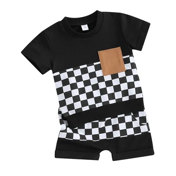 Baby Toddler Poletnih Oblačil Kratek Rokav Šahovnice Natisniti T-Shirt Kratek Rokav s kratke Hlače za Malčke 2Pcs Obleko