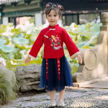 2 Kos/set Otroci Tang bo Ustrezala 2024 Zmaj Novo Leto Kitajski Rdeče Hanfu Kostum Vsakodnevno Rabo