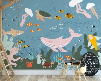 beibehang Meri de papel parede Nordijska ročno pobarvan podvodni kita Tropske ribe, otroška soba, slike za ozadje