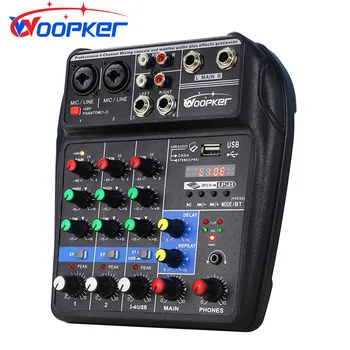 Woopker Brezžični 4 Kanalni Audio Mixer A4 Prenosni Bluetooth-USB Zvok Mešalna 48V Fantomsko Napajanje