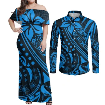 Cumagical Polinezijski Plemenski Off Ramenski Modra Elegantna Dolga Obleka Za Svate Bela Seksi Obleke Za Ženske 2023