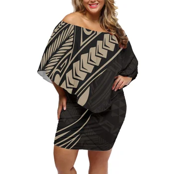 Polinezija Samoa Havajih, Ženske Obleke 2023 Poletnih ženskih Oblačil Tatoo Tiskanja Off Ramo Kij Rokavi Zadnjico Krilo
