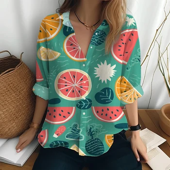 Havajih Beach Slog Majica Sadje 3D Tiskano Majico Vrhovi Svoboden Casual Velikost Long Sleeve Majica Pomlad Jesen ženska Majica
