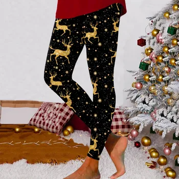 Dokolenke Za Ženske Modni Vaja Ven Hlače Božič Tiskanja Pantalones Barvo Hlače Mehko Stretchy Fit Slim Dokolenke