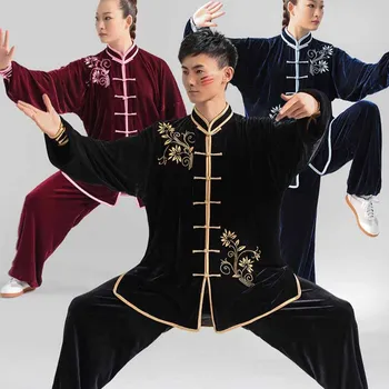 Jeseni, Pozimi Žamet Vezenje Tai Chi Praksi Oblačila Zgosti Unisex Kung Fu Kostum Borilne Veščine Uspešnosti Obleko