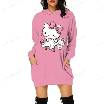Hello Kitty Natisnjen Ženske Hoodies Dolg Rokav Priložnostne Sweatshirts 2024 Jeseni High Street Svoboden Osnovne Puloverji S Kapuco Obleko