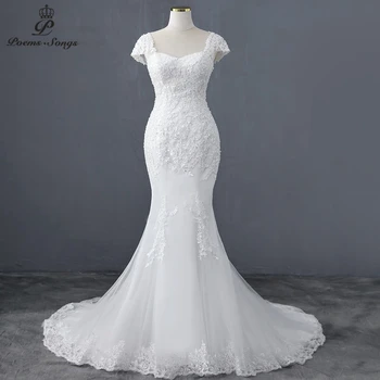 Elegantna kapa rokav morska deklica poročna obleka, poročnih oblek zakonske zveze neveste obleko vestidos de novia haljo de mariee belo obleko