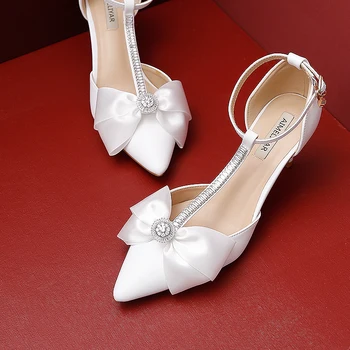 T-oblikovane manšeta poročne poročni čevlji poletje nov slog votlih nosorogovo bowknot opozoril stiletto slavnostna obleka ženske obutev