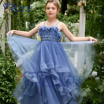 2023 Modra Roža Punca Obleke za Lepe Poroke A-LINIJO brez Rokavov Ljubica Tla-Dolžina Princesa Obleko za Deklice, 1-13