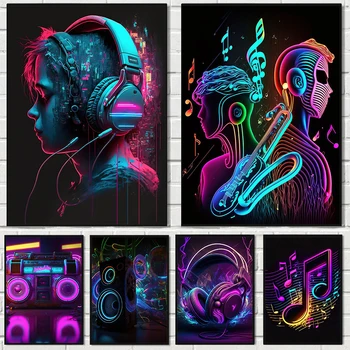 Pop Glasbo, Punk Plakat Estetike Dj Kitara Karaoke Slušalke Platno Slikarstvo Sodobnih Stenskih Slikah, Doma Bar Kawaii Soba Dekor