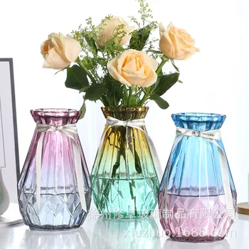 Ustvarjalne pregleden vaza Evropske barvo doma steklena vaza zelenih kopra hydroponic vaza bogato bambusa posušen cvet vazo