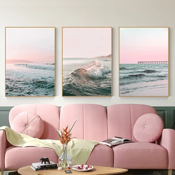 Platno Slikarstvo Seascape Sunset Wall Art Morsko Vodo Ocean Val Tiskanja Nordijska Plakat Slika Dnevni Sobi Doma Dekor