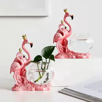 Namizno Dekoracijo Flamingo Stekla Hydroponic Dekle Srce High-end Občutek Majhne Okraske Zelena Redkev Vode Dvigne Urad