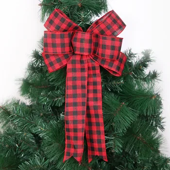 2023 Novo Svetlo Rdeča Peneče Kariran Božič Trak Lok Christmas Tree Okraski Ročno Venci Loki Božični Okraski