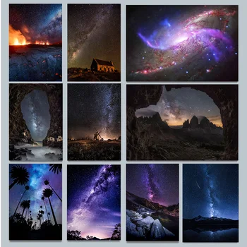 Zvezdnato Nebo Meteor Galaksij Rock Lepa Bleščečih Plakat Wall Art Fotografij, Platno, Slikarstvo, Dnevna Soba, Spalnica Doma Dekor