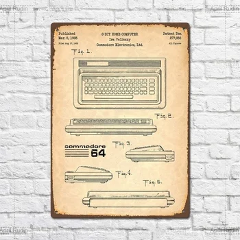 Retro stensko dekoracijo doma dekoracijo Vintage Retro Commodore 64 Patent Kovinska Tin Prijavite Kovinski Znak Stenski Dekor Modni 1
