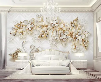 Beibehang ozadje luksuzni cvet mehko vrečko 3d swan nakit TV ozadju stene doma dekoracijo dnevne sobe, spalnice 3d ozadje