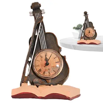 Vintage Violino Ura Ornament Ura Figurice Temelji na partitura Knjiga Letnik, Doma Dekor Desk Ure Kitare Ornament