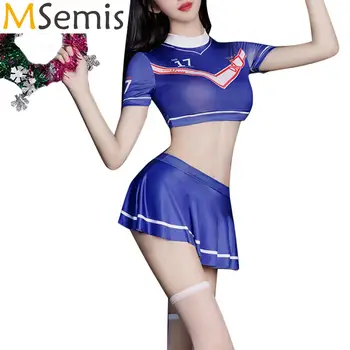 Ženska Košarka Nogomet Cheerleading Enotno Kostum Cosplay Stranka Clubwear Kratek Rokav Print Crop Zgornji Del Naguban Mini Krilo