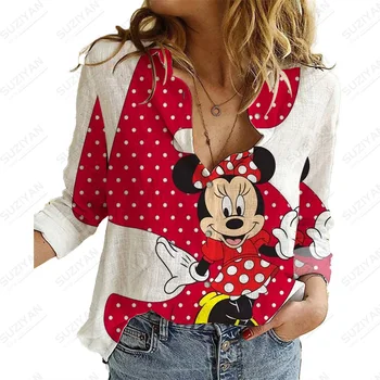 Disney ShirtWomen Bluzo z Dolgimi Rokavi Dolgo Sleeved Blous Elegantna ženska Majica Disney Znak Dame Majica Tiskanja Dolg Rokav