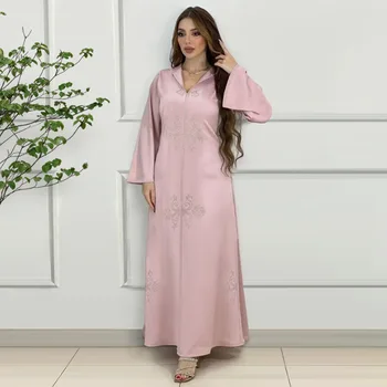 Muslimanske Ženske Abaya Diamond Saten Eid Hooded Dolgo Obleko Maxi Ramadana Turčija Arabski Tam Kaftan Večer Stranka Obleke Obavijen Halje Jalabiya