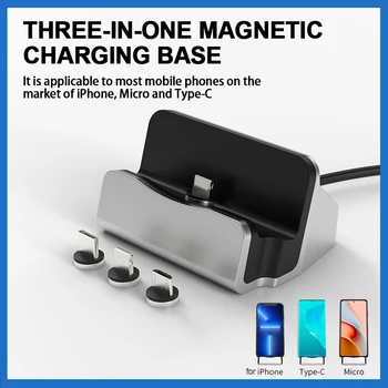 3 v 1 Magnetni Telefon Polnjenje Baze Mikro Stojalo Polnilnik USB Tip-C Podporo Hitro Polnjenje za iPhone Xiaomi Huawei Mikro Tip-C