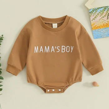 Za Malčke Baby Boy Majica Jumpsuit Pismo Vezenje Krog Vratu Dolg Rokav Romper Malčka Oblačila