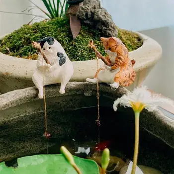 Fish Tank Krajinsko Žive Oblike, Lepe Risanke Ribolov Mačka Ornament Akvarij Dekor Oskrbo Gospodinjstva