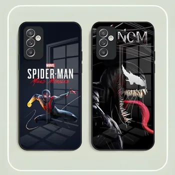 Spider-Man Strup Telefon Primeru Kaljeno Steklo Za Samsung A52 A22 A21 A71 A20 A31 A12 A51 A40 A10 A32 A72 A30 Zadnji Pokrovček