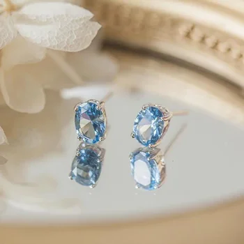 Inovativna oblika čar modro nebo, ovalne gemstone ženski uhani za ženske temperament lepe svetlo nakit dodatki