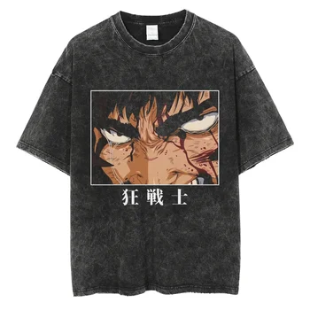 Moški Oprati T-Shirt Hip Hop Japonski Anime Luda Grafični T Shirt Harajuku Bombaž Priložnostne Tshirt Moški Poletje Kratek Rokav Tees
