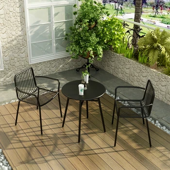 Preprost terasi mizo in stol kombinacija cafe prostem mleko čaj shop prosti čas kovanega železa tri-kos balkon