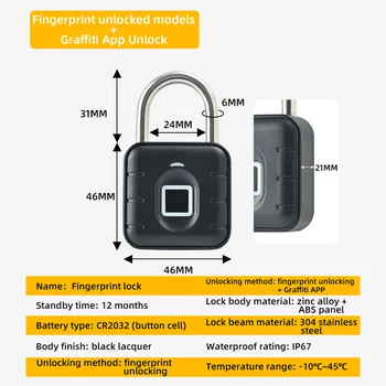 Nepremočljiva Smart Prstnih Ključavnico Proti Kraji Biometrični Čitalnik Prstnih Zaklepanje Vrat Brez Ključa Hitro Odkleni Inteligentni Kabelsko Ključavnico