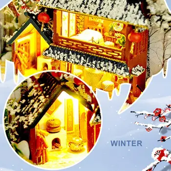 Štirje letni Časi Temo Miniaturne Hiše Sezonsko Ročno izdelan Miniaturni Hiša Železa Polje Dekoracije z Led Luči Darilo za Diy Obrti